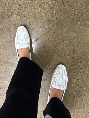 Veronica Beard White Woven Leather Loafers